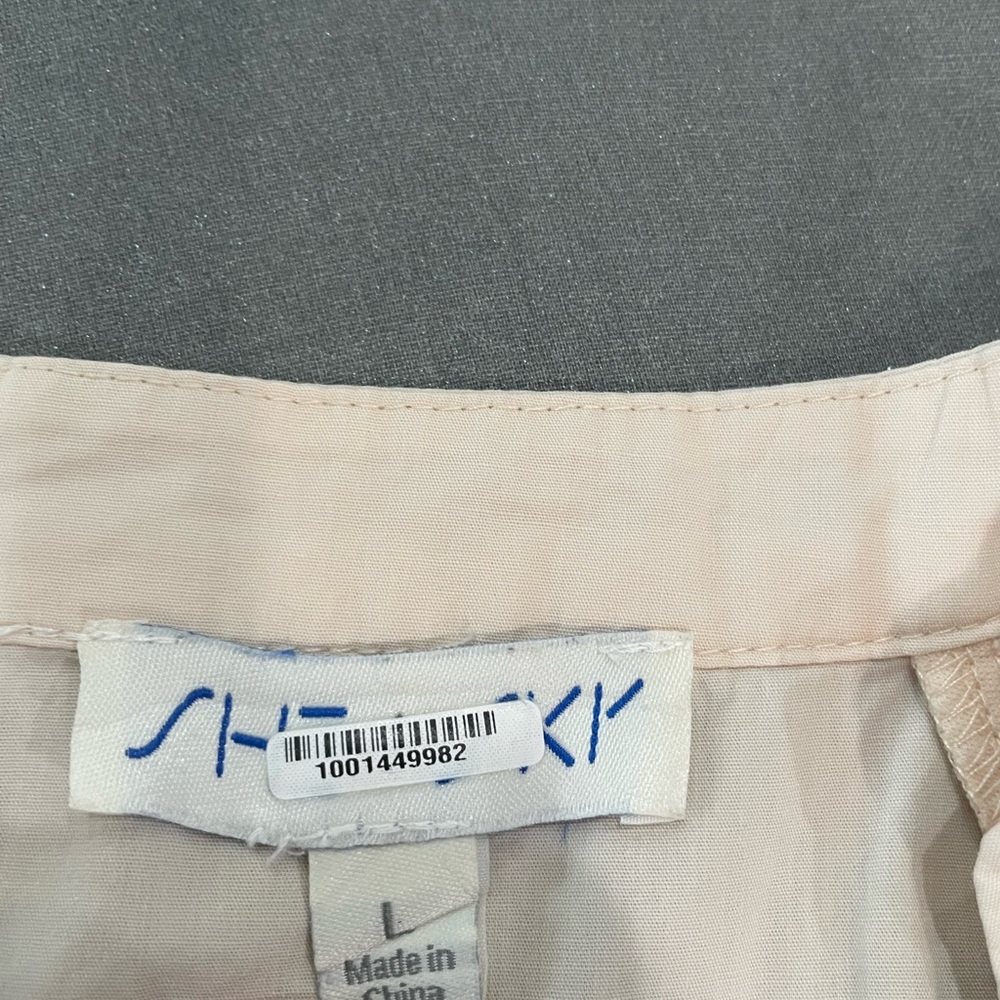 Beige Tiered Embroidered V-Neck Dress with Navy Trim - Picture 3 of 8